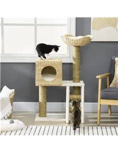 PawHut Cat Tree, with Scratching Posts, Bed, Cat House - Natural Finish 2