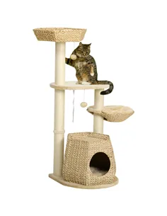 PawHut Cat Tree Activity Centre, with Cattail, Bed, Cat House, Sisal Post, Ball - Natural Tone