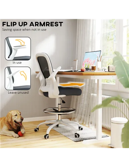 HOMCOM 99-119 cm Draughtsman Chair, with Adjustable Footrest - Grey