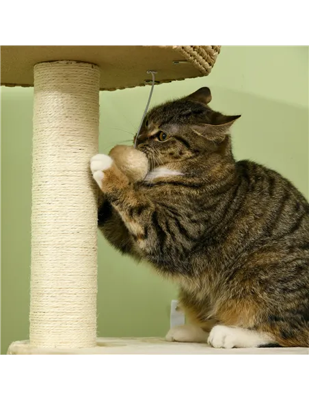 PawHut Cat Tree Activity Centre, with Cattail, Bed, Cat House, Sisal Post, Ball - Natural Tone