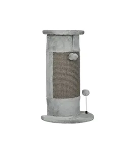 PawHut 58cm Cat Scratching Post, with Covered Plush, Play Balls, for Corner Walls - Grey
