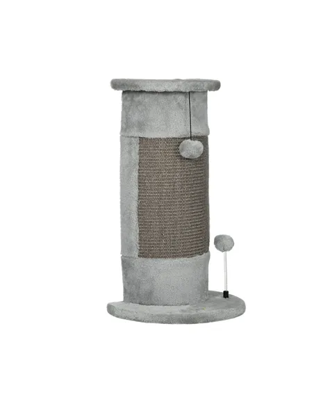 PawHut 58cm Cat Scratching Post, with Covered Plush, Play Balls, for Corner Walls - Grey
