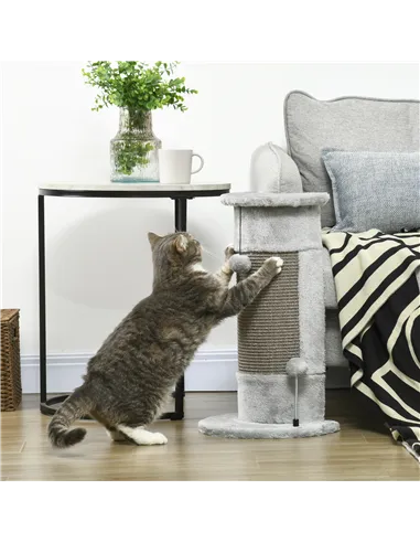PawHut 58cm Cat Scratching Post, with Covered Plush, Play Balls, for Corner Walls - Grey
