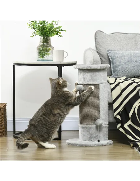 PawHut 58cm Cat Scratching Post, with Covered Plush, Play Balls, for Corner Walls - Grey