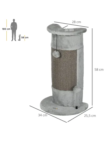 PawHut 58cm Cat Scratching Post, with Covered Plush, Play Balls, for Corner Walls - Grey