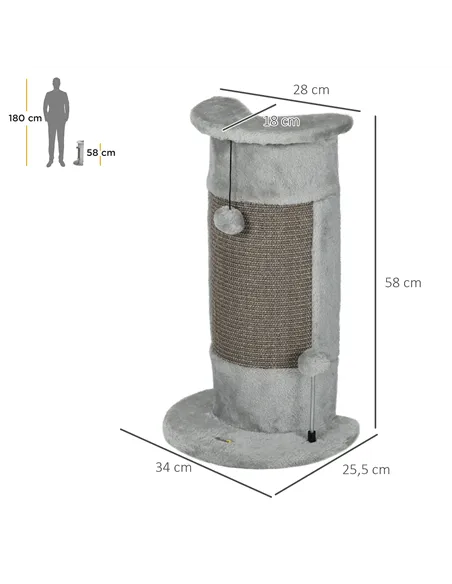 PawHut 58cm Cat Scratching Post, with Covered Plush, Play Balls, for Corner Walls - Grey