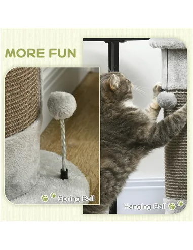 PawHut 58cm Cat Scratching Post, with Covered Plush, Play Balls, for Corner Walls - Grey