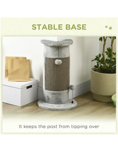 PawHut 58cm Cat Scratching Post, with Covered Plush, Play Balls, for Corner Walls - Grey