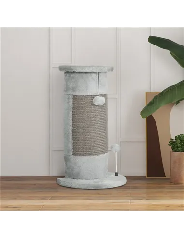 PawHut 58cm Cat Scratching Post, with Covered Plush, Play Balls, for Corner Walls - Grey