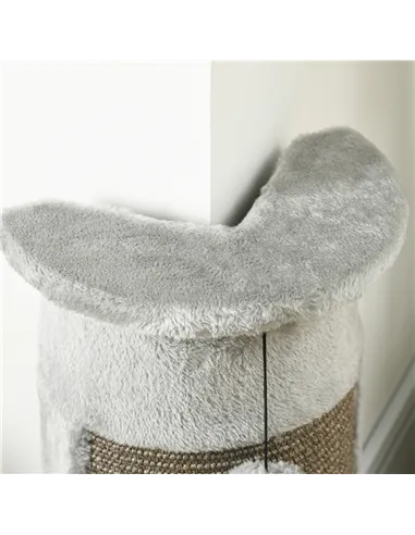 PawHut 58cm Cat Scratching Post, with Covered Plush, Play Balls, for Corner Walls - Grey