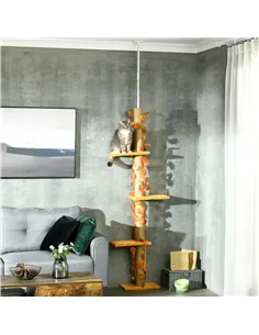 PawHut 242cm Adjustable Floor-To-Ceiling Cat Tree, with Artificial Decoration, Perches, Anti-Slip Kit - Orange 2