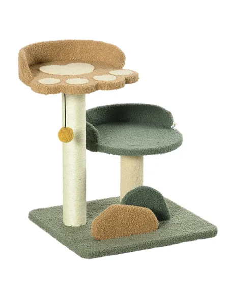PawHut 52cm Small Cat Tree for Indoor Cats, Scratching Posts with Two Beds, Toy Ball