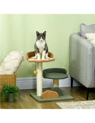 PawHut 52cm Small Cat Tree for Indoor Cats, Scratching Posts with Two Beds, Toy Ball