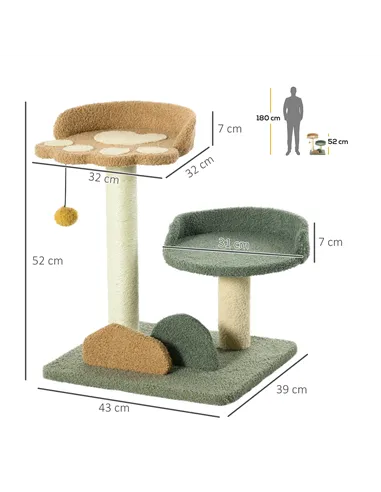 PawHut 52cm Small Cat Tree for Indoor Cats, Scratching Posts with Two Beds, Toy Ball