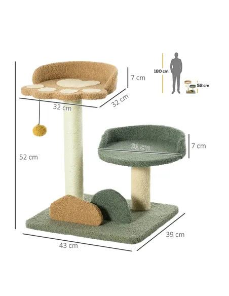 PawHut 52cm Small Cat Tree for Indoor Cats, Scratching Posts with Two Beds, Toy Ball