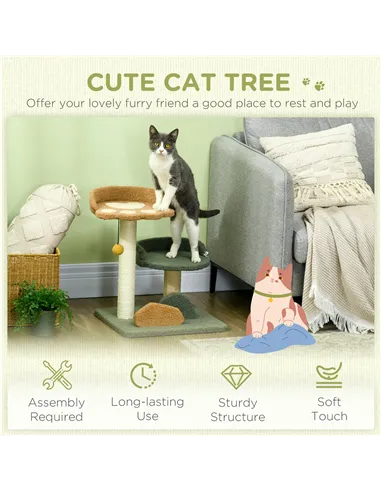 PawHut 52cm Small Cat Tree for Indoor Cats, Scratching Posts with Two Beds, Toy Ball
