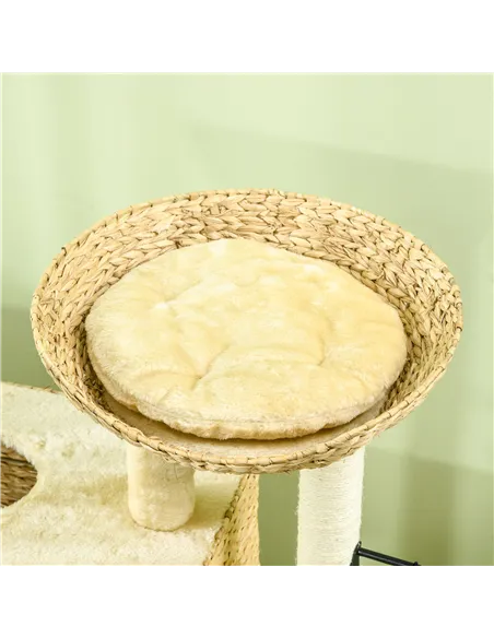 PawHut 95cm Cat Tree Tower for Indoor Cats, with Scratching Post, Cat House, Toy Ball, Platform - Beige