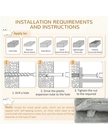 PawHut Three-Piece Wall-Mounted Cat Shelves, with Hammock, Ladder, Platforms, Scratching Post - Grey