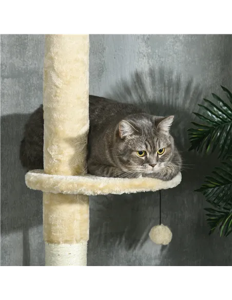 PawHut 255cm Cat Tree Tower for Indoor Cats, with Scratching Post, Cat House, Platform - Beige