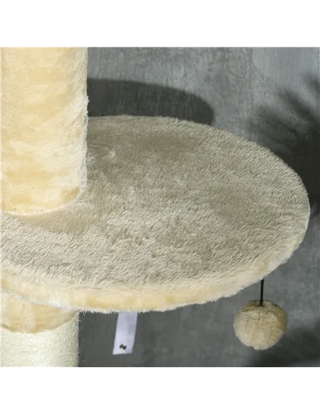 PawHut 255cm Cat Tree Tower for Indoor Cats, with Scratching Post, Cat House, Platform - Beige