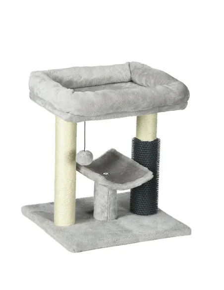 PawHut 48cm Cat Tree with Scratching Posts, Bed, Perch, Self Groomer, Toy - Grey