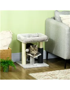 PawHut 48cm Cat Tree with Scratching Posts, Bed, Perch, Self Groomer, Toy - Grey 2