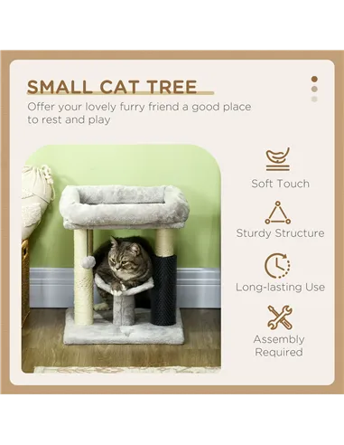 PawHut 48cm Cat Tree with Scratching Posts, Bed, Perch, Self Groomer, Toy - Grey