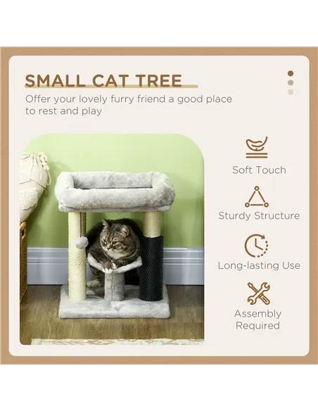 PawHut 48cm Cat Tree with Scratching Posts, Bed, Perch, Self Groomer, Toy - Grey