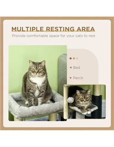 PawHut 48cm Cat Tree with Scratching Posts, Bed, Perch, Self Groomer, Toy - Grey