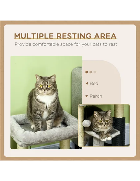PawHut 48cm Cat Tree with Scratching Posts, Bed, Perch, Self Groomer, Toy - Grey