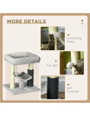 PawHut 48cm Cat Tree with Scratching Posts, Bed, Perch, Self Groomer, Toy - Grey