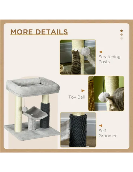 PawHut 48cm Cat Tree with Scratching Posts, Bed, Perch, Self Groomer, Toy - Grey