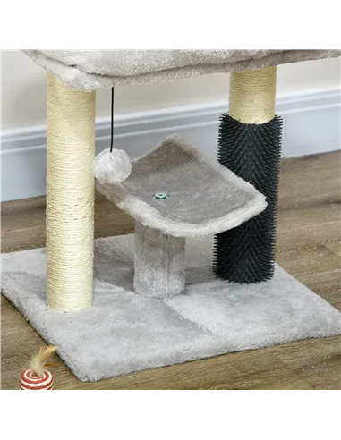 PawHut 48cm Cat Tree with Scratching Posts, Bed, Perch, Self Groomer, Toy - Grey