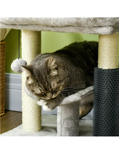 PawHut 48cm Cat Tree with Scratching Posts, Bed, Perch, Self Groomer, Toy - Grey