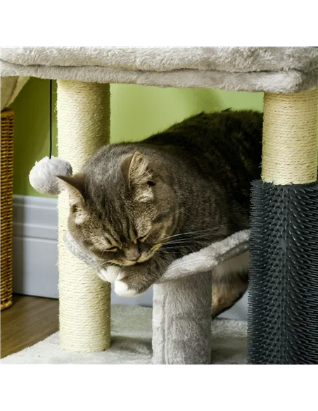 PawHut 48cm Cat Tree with Scratching Posts, Bed, Perch, Self Groomer, Toy - Grey