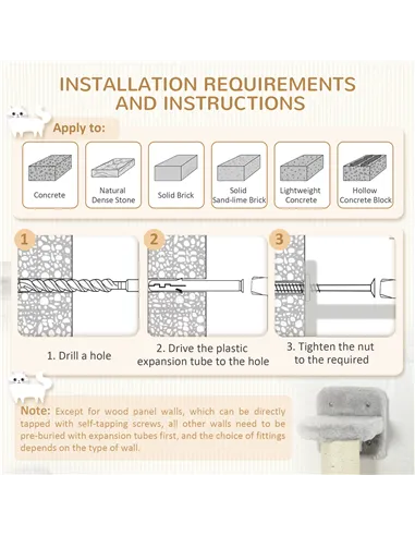 PawHut Four-Piece Cat Wall Furniture with Hammock, Perches, Ladder, Scratching Post, Grey