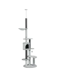 PawHut 255cm Floor to Ceiling Cat Tree with Scratching Posts, Height Adjustable Cat Tower with Hammock, House, Anti-tipping Kit,