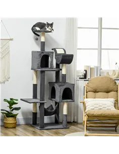 PawHut 177cm Cat Tree with Scratching Post, Hammock, Cat House - Dark Grey 2