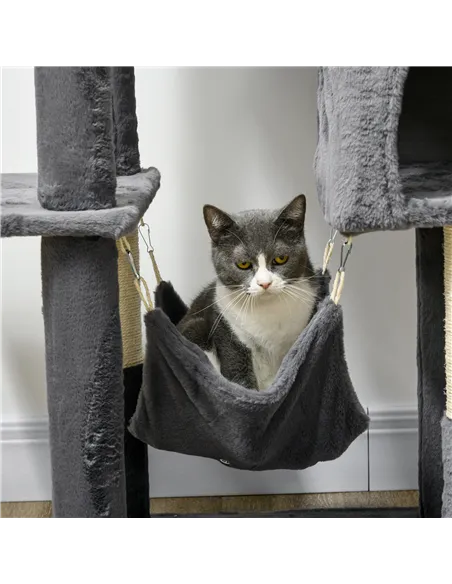 PawHut 177cm Cat Tree with Scratching Post, Hammock, Cat House - Dark Grey