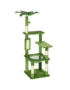 PawHut 142cm Cat Tree Tower, with Scratching Post, Hammock, Toy Ball, Platforms - Green