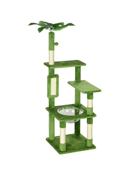 PawHut 142cm Cat Tree Tower, with Scratching Post, Hammock, Toy Ball, Platforms - Green