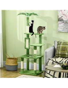 PawHut 142cm Cat Tree Tower, with Scratching Post, Hammock, Toy Ball, Platforms - Green 2