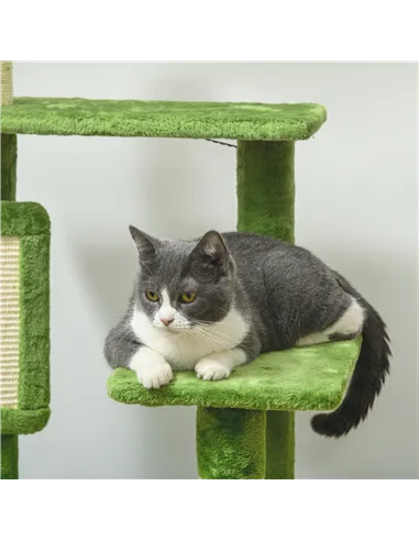 PawHut 142cm Cat Tree Tower, with Scratching Post, Hammock, Toy Ball, Platforms - Green