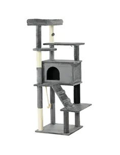 PawHut Cat Tree Tower for Indoor Cats, with Scratching Post, Cat House, Toy, Grey