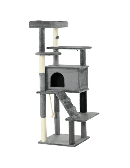 PawHut Cat Tree Tower for Indoor Cats, with Scratching Post, Cat House, Toy, Grey