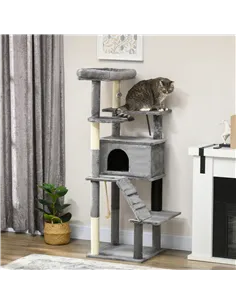 PawHut Cat Tree Tower for Indoor Cats, with Scratching Post, Cat House, Toy, Grey 2