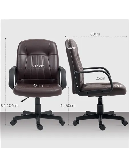 HOMCOM Swivel Executive Chair PU Leather Computer Desk Chair, Dark Brown