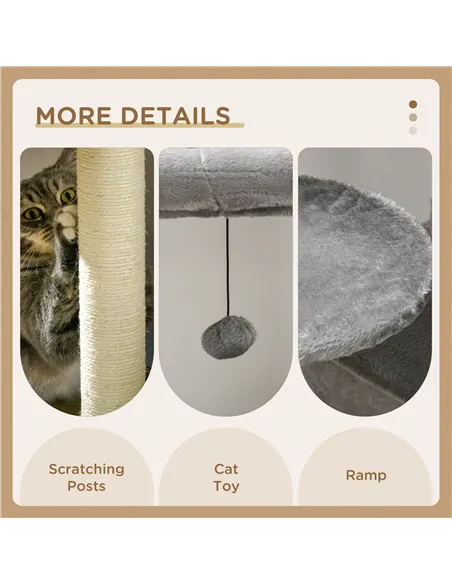 PawHut Cat Tree Tower for Indoor Cats, with Scratching Post, Cat House, Toy, Grey