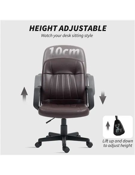 HOMCOM Swivel Executive Chair PU Leather Computer Desk Chair, Dark Brown
