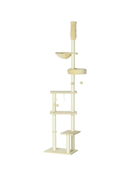 PawHut Floor to Ceiling Cat Tree for Indoor Cats, 6-Tier Play Tower Climbing Activity Center with Scratching Post, Platforms, Be